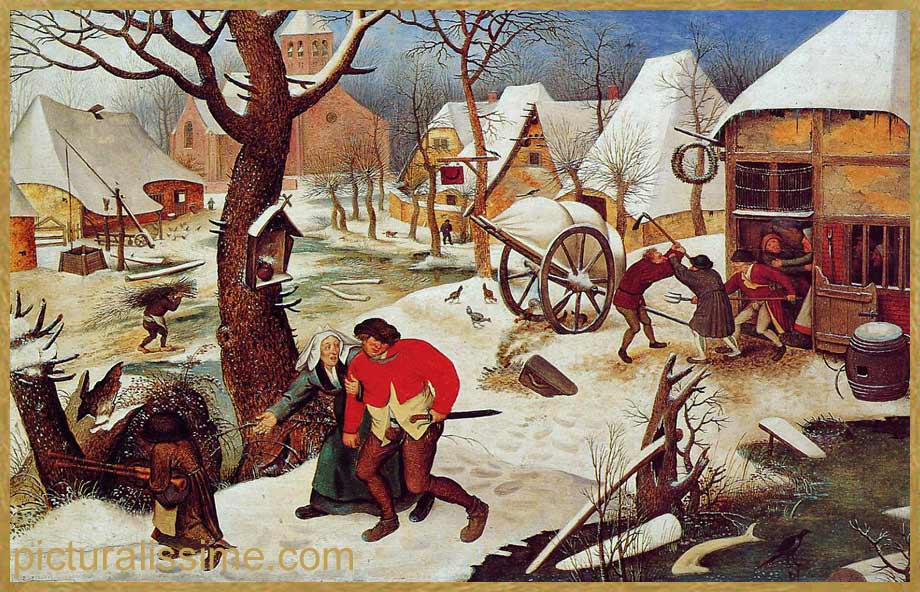 copie reproduction Bruegel couple dans la neige