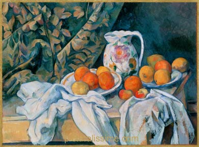Cézanne rideau et pichet fleuri