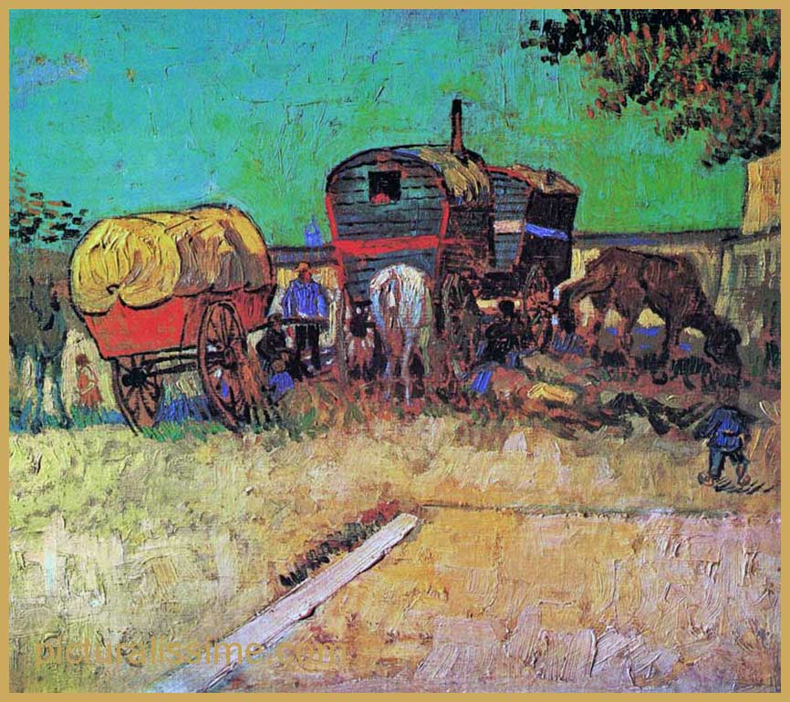 Copie Reproduction vincent Van Gogh Camp Tsigane avec des roulottes