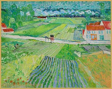Van Gogh Paysage avec un Chariot et un Train dans le fond