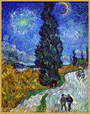 Van Gogh Route avec Cyprès et ciel étoilé