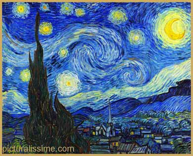 Van Gogh la Nuit étoilée, Cyprès et village