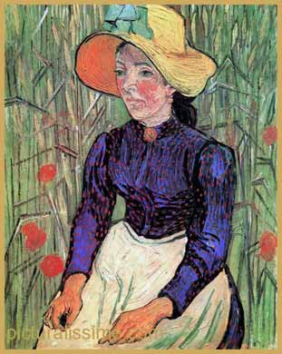 Van Gogh Jeune Paysanne avec un chapeau de paille