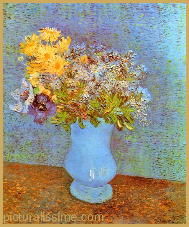 Copie Reproduction Van Gogh Vase avec Lilas Marguerites et Anémones