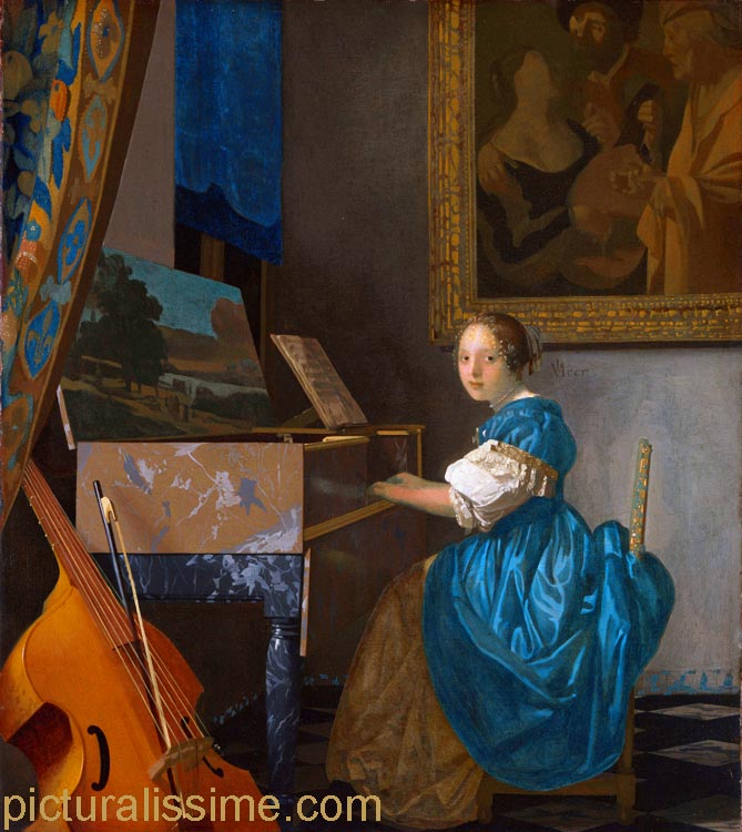 copie reproduction Vermeer Dame assise à l'épinette