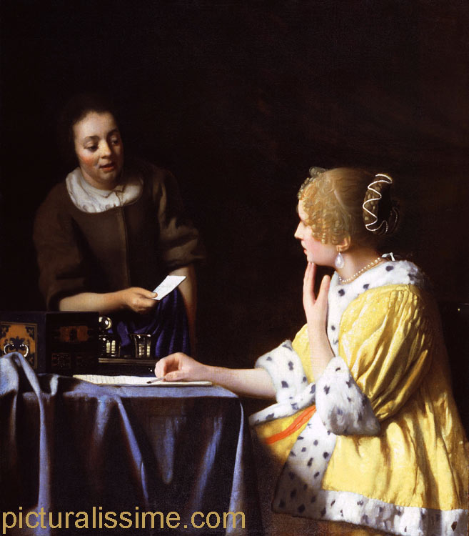 copie reproduction Vermeer Jeune Femme avec une servante tenant une lettre
