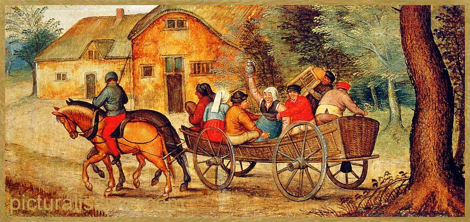 copie reproduction Bruegel Paysans dans un chariot