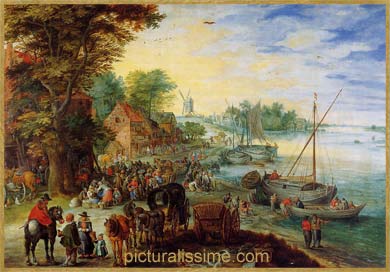 Bruegel le Marché au poisson sur le port