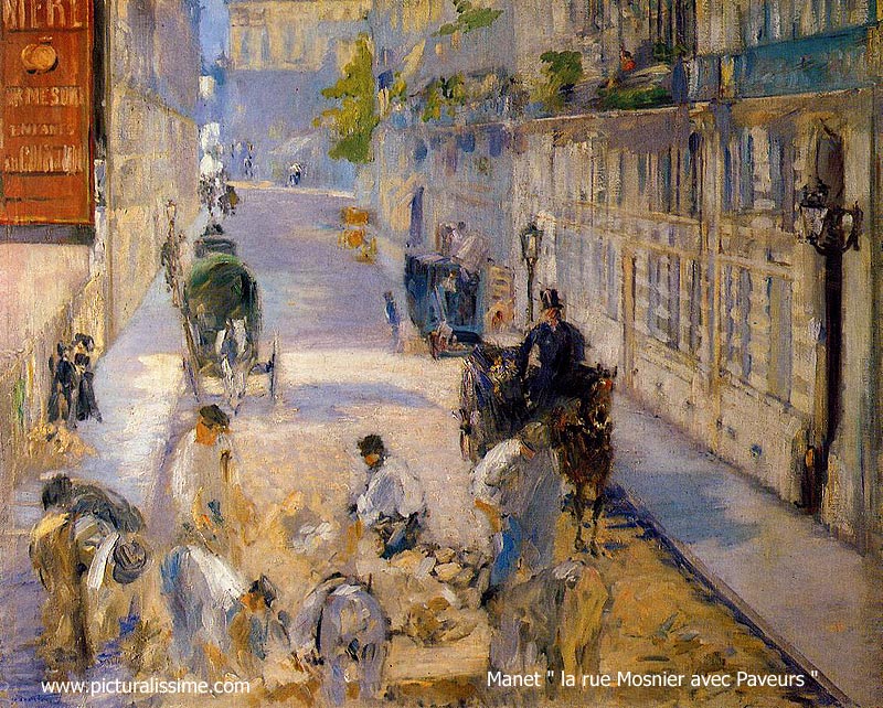 Copie Reproduction de Manet la rue Mosnier avec Paveurs