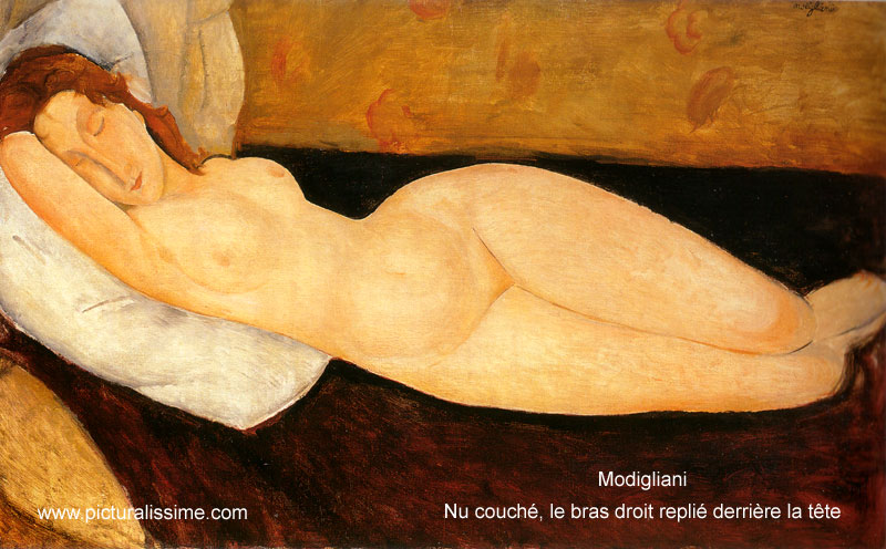 copie reproduction de Modigliani Nu couché le bras droit replié derrière la tête