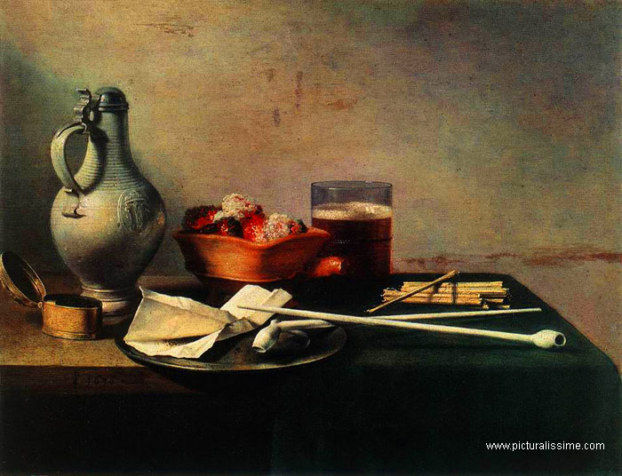 Copie Repropuction Nature Morte Pieter Claesz Tabac et Pipes