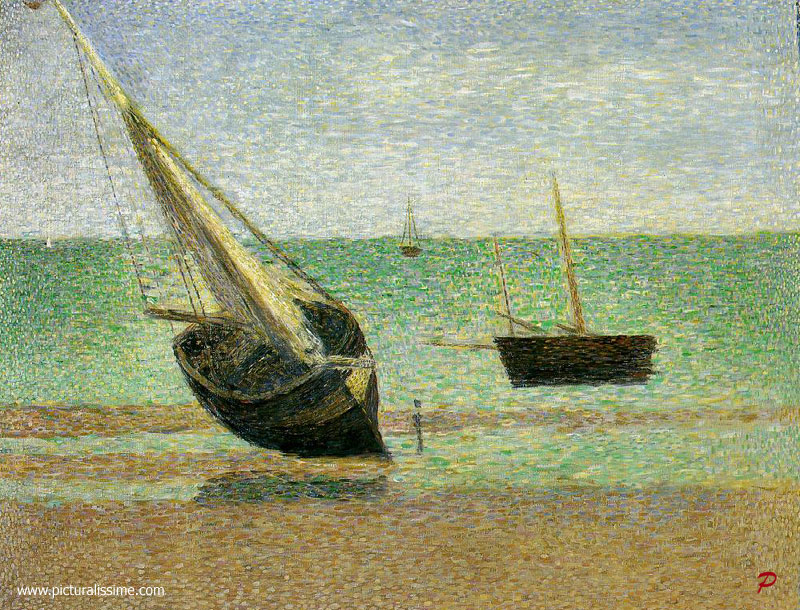 Copie Reproduction Seurat Bateaux à marée basse