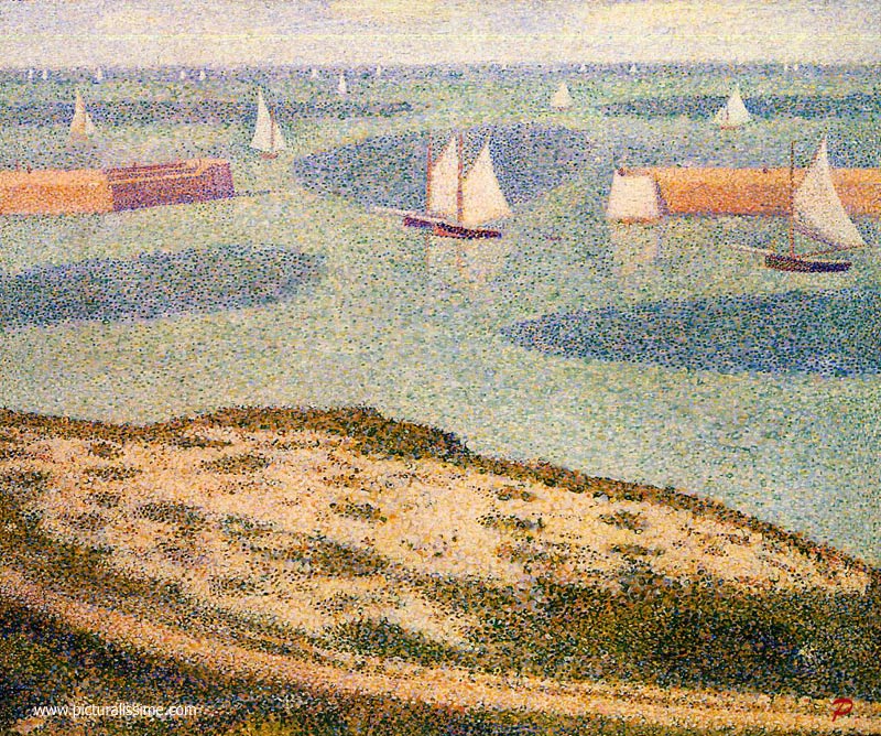 Copie Reproduction Seurat Port en Bessin l'entée du Port