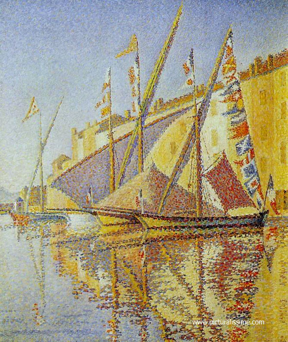 Signac Tartanes pavoisées Port de Saint Tropez