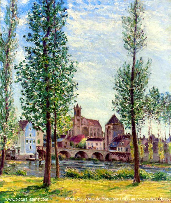 Copie Reproduction de Sisley Vue de Moret sur Loing au travers des arbres