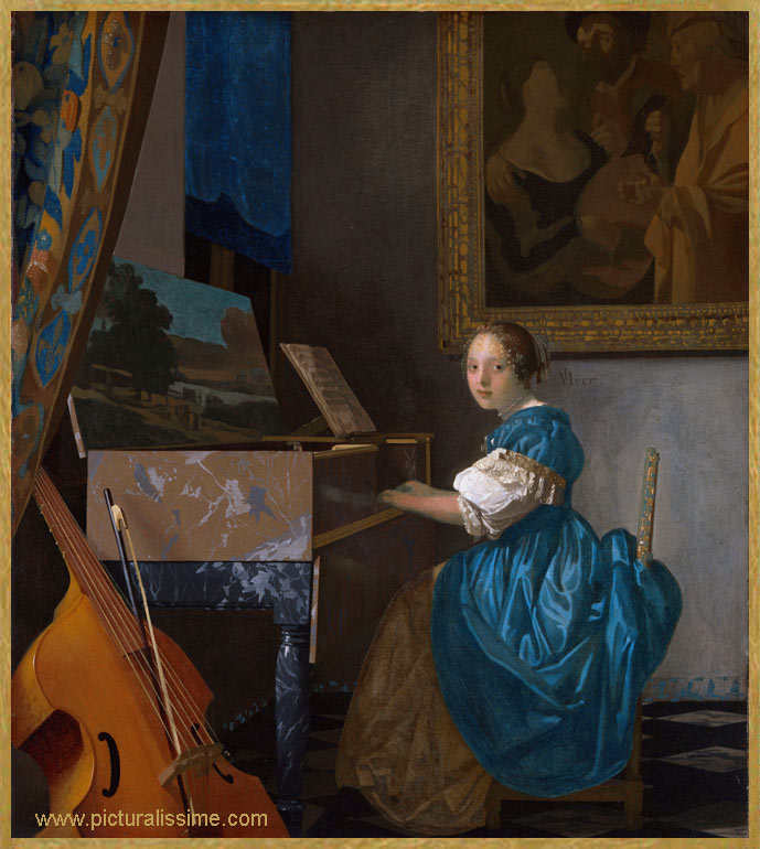 copie reproduction Vermeer Dame assise à l'épinette