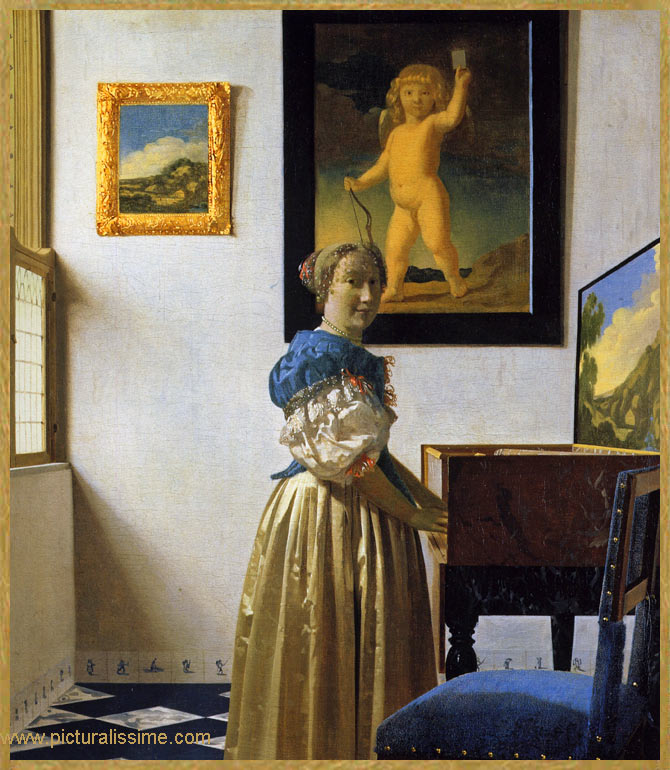 copie reproduction Vermeer Femme debour à l'épinette