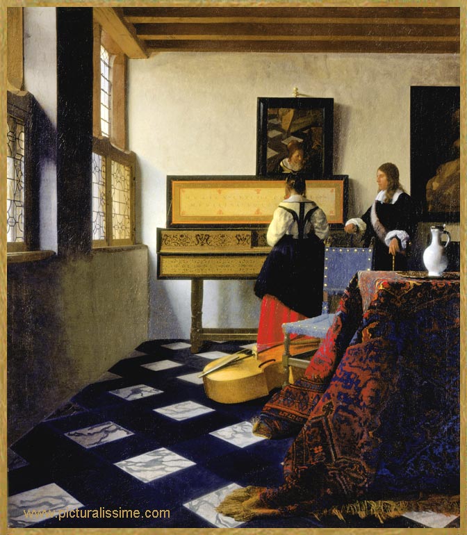 copie reproduction Vermeer Leçon de Musique Gentilhomme et Dame jouant de l'épinette