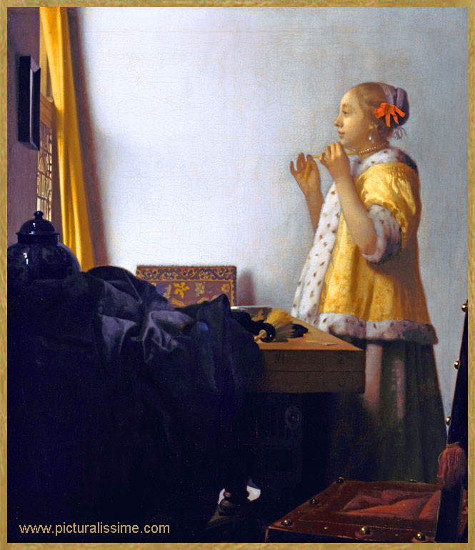 copie reproduction Vermeer Jeune femme au collier de perles