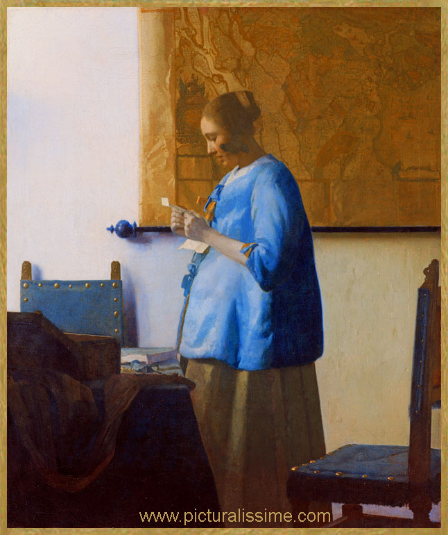 copie reproduction Vermeer Femme en bleu lisant une lettre